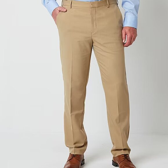 Van Heusen Dress Pants 30x30 Khaki Straight Fit Flat Front Flex Traveler Slacks - Picture 1 of 8